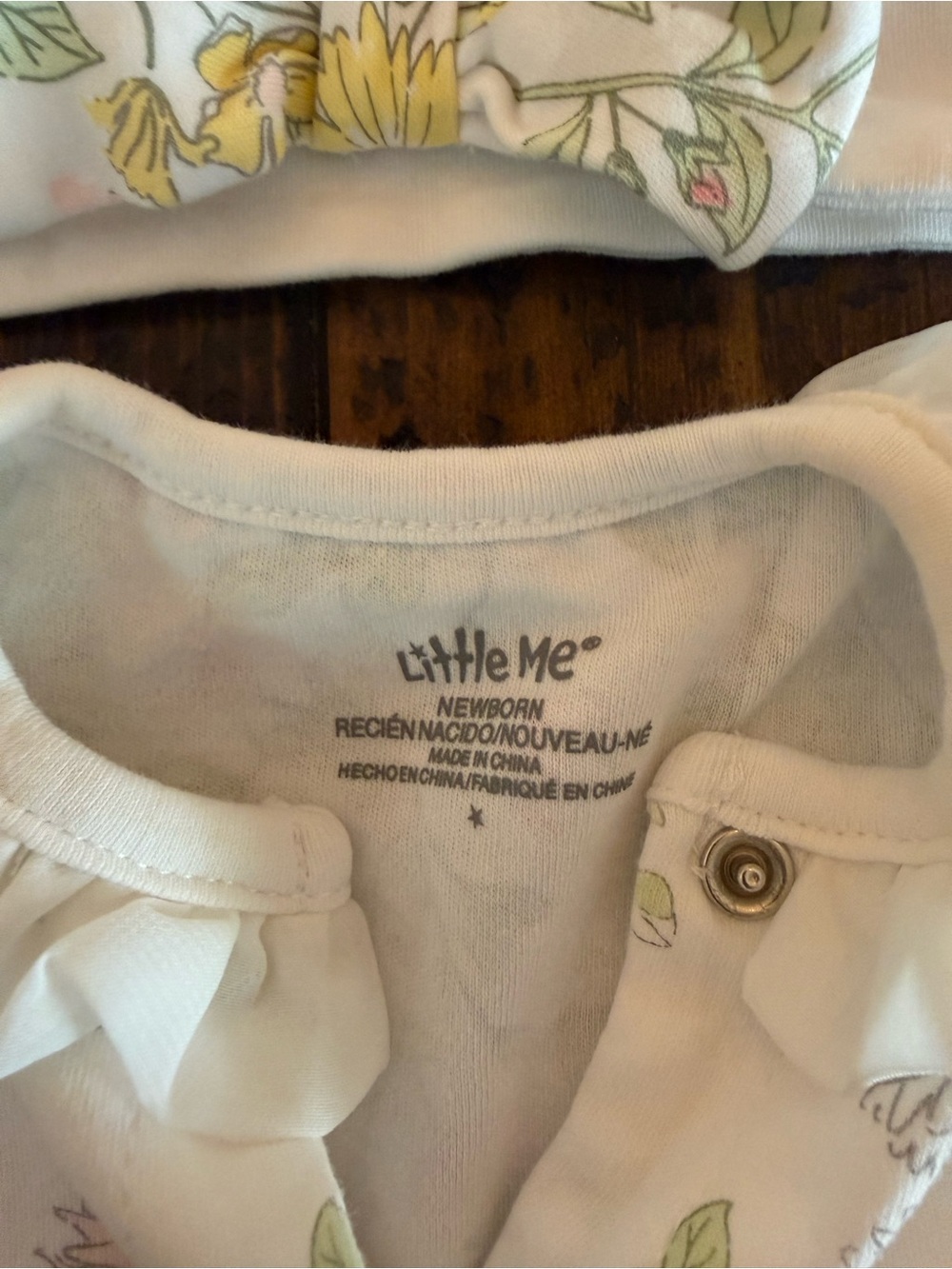 Little Me White Floral Footed One-Piece with Matching Headband - Picture 3 of 3